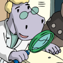 Ingenieur Dippeling hat eine Lupe in der Hand.