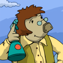Die Großmutter der Bimus hält eine geheimnisvollen Sprühflasche in der Hand.
