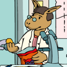 Der Laborant sitzt vor einem Mikroskop.