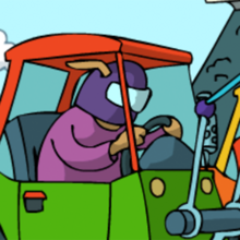 Ein Hase auf einer Erntemaschine tritt zum Rennen an.