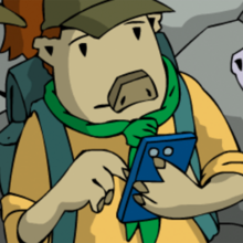 Eine Pfadfinderin tippt auf ihrem Smartphone.