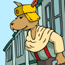 Der Spion steigt in Speckonien in einer Verkleidung aus dem Zug.