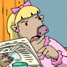 Prinzessin Jutta zeigt verärgert auf die Zeitung.