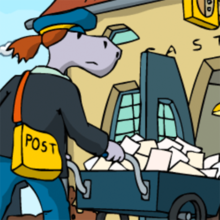 Eine Briefträgerin mit Hunderten von Briefen.