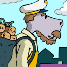 Hippas Vater trägt Brennholz auf dem Rücken.