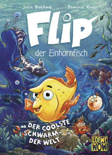 Das Cover zeigt einen lachenden gelben Fisch im Meer.
