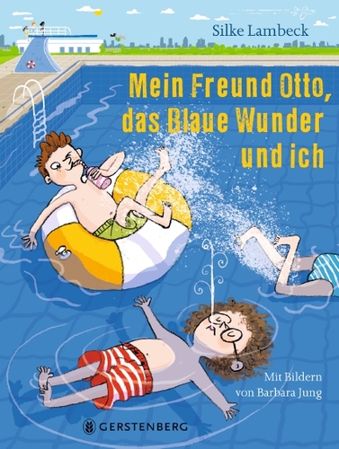 zwei Jungen schwimmen in einem Schwimmbecken im Freien