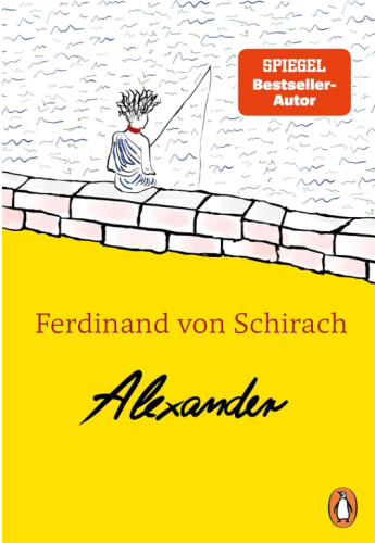 Eine gezeichnete Person sitzt auf einer Bauer und angelt.