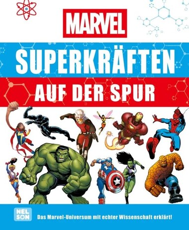 Buchcover mit bekannten Marvel-Superhelden wie Hulk, Spider-Man und Iron Man.