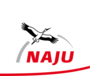 Man sieht das rote NAJU Logo, das von einem Storch überflogen wird. 