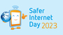 Das Logo des Safer Internet Days 2023, ein Handy, das eine Miniatur der Erde in der Hand hält