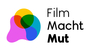 Das Logo von Film macht Mut, ein schwarzer Schriftzug neben einem bunten Farbklecks.