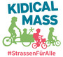 Kinder auf dem Fahrrad und darüber der Schriftzug Kidical Mass, darunter steht #StraßenFürAlle