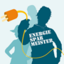 Das Logo von Energiesoparmeister, die Silhouette eines Jungen, der ein Stromkabel in der Hand hält.