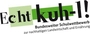 Das Logo von Echt Kuh-l! Der Schriftzug auf einem grün-weißem Hintergrund.